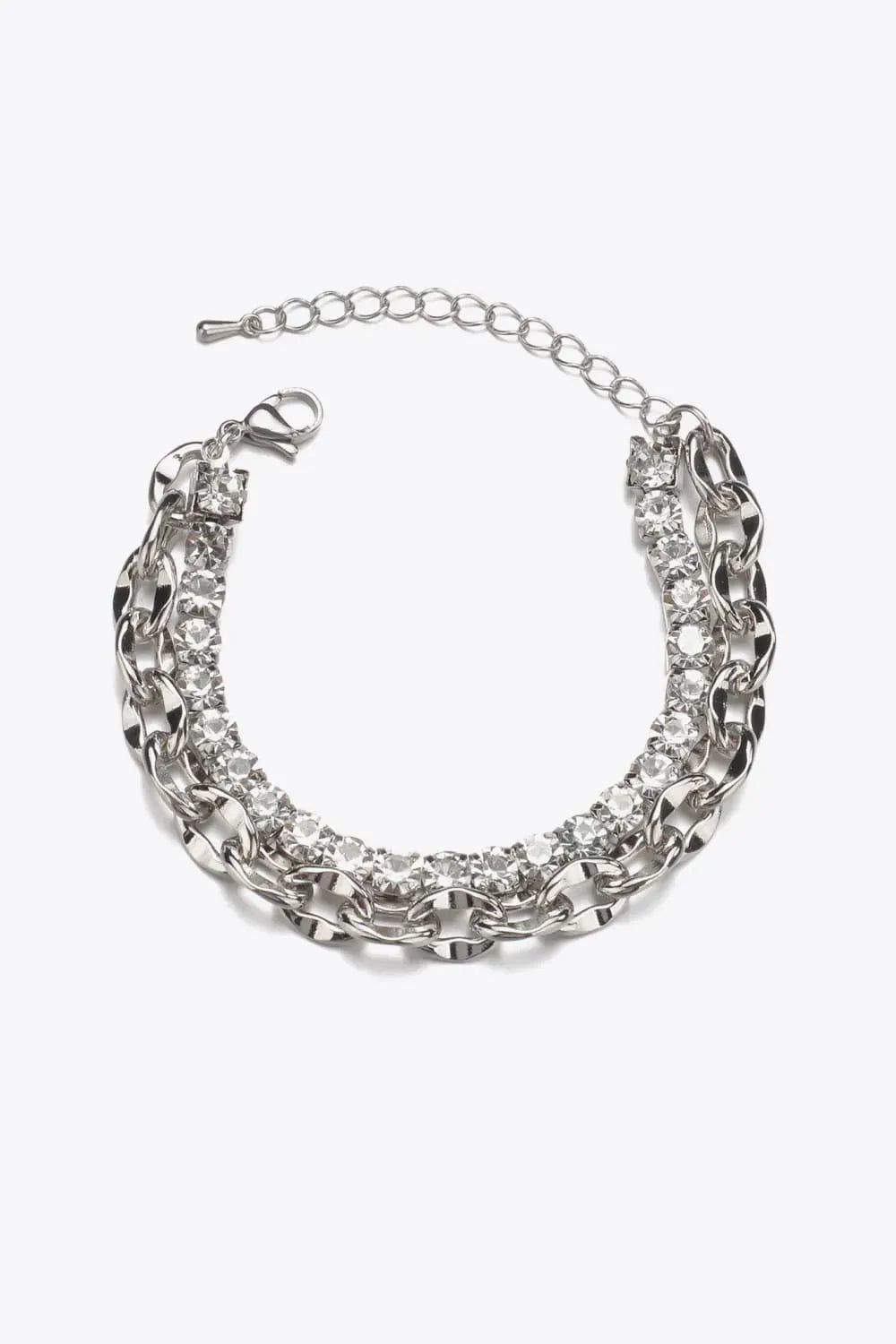 Double-Layered Zircon Decor Alloy Bracelet Silver One Size Bracelets - Tophatter Daily Deals